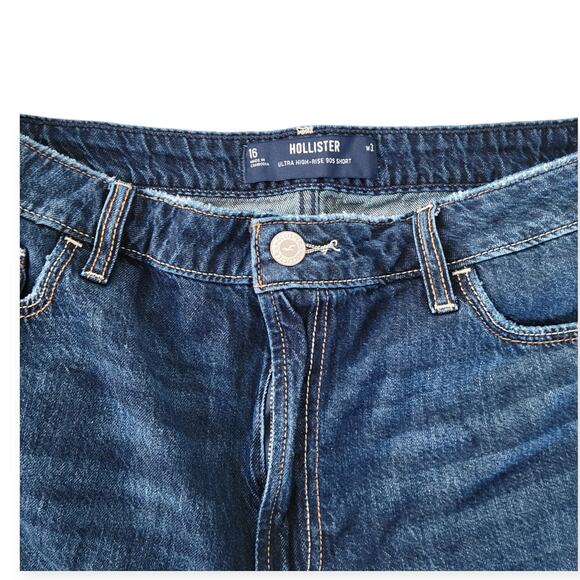 Hollister Ultra High-Rise 90's Short Dark Blue Raw Hem Shorts Women Sz 16/33 - Picture 5 of 9